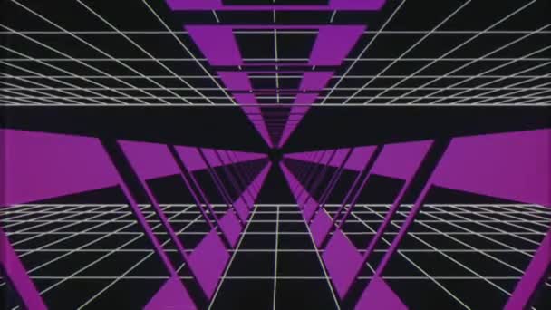Végtelen járat, retro stílusú cyber lila alagútban Vhs hatása mozgás grafikus animáció háttér új minőségi futurisztikus vintage hűvös szép szép videofelvétel — Stock videók