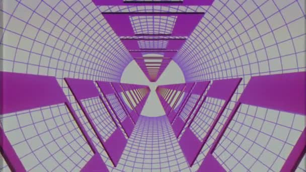 Бесконечный полет через ретро стиль кибер-фиолетовый туннель VHS эффект движения графики анимации фон новое качество футуристического винтажа прохладно красивые видео кадры — стоковое видео