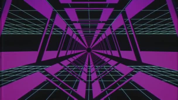 Zbor nesfârșit prin stil retro cyber violet tunel VHS efect grafica de mișcare fundal de animație nouă calitate futurist vintage rece frumos frumos imagini video frumoase — Videoclip de stoc