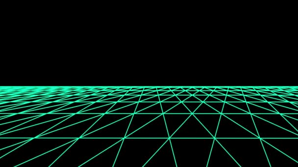 Sida flyg retro cyberrymden rutnät netto polygonal wireframe vanligt landskap sömlös loop ritning motion graphics animation bakgrund nya kvalitet vintage stil cool trevlig vacker 4k videofilmer — Stockvideo