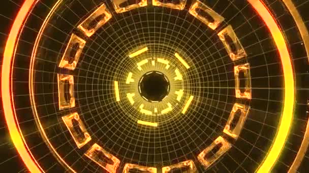 Flight in out through block grid neon lights abstract cyber tunnel motion graphics animation background loop new quality retro futuristic vintage style cool nice beautiful vídeo footage — Vídeo de Stock
