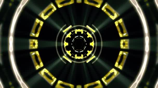Flight in out through block neon lights kaleidoscopic abstract cyber tunnel motion graphics animation background loop new quality retro futuristic vintage style cool nice beautiful video footage — Stock Video