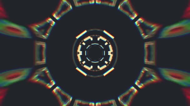 Flug in heraus durch Block Neonlichter kaleidoskopische abstrakte Cyber-Tunnel Bewegungs-Grafik-Animation Hintergrund Schleife neue Qualität retro futuristischen Vintage-Stil cool schön schöne Videoaufnahmen — Stockvideo