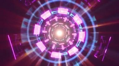 Uçuş içinde blok ile neon hiper cyber tünel hareket grafik animasyon arka plan döngü yeni kalite retro futuristik vintage tarzı serin güzel güzel video görüntüleri ışıklar kapanıyor