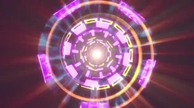 Uçuş içinde blok ile neon hiper cyber tünel hareket grafik animasyon arka plan döngü yeni kalite retro futuristik vintage tarzı serin güzel güzel video görüntüleri ışıklar kapanıyor