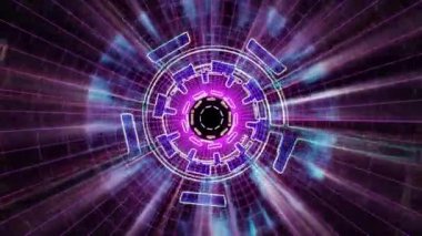 Uçuş içinde blok ile neon hiper cyber tünel hareket grafik animasyon arka plan döngü yeni kalite retro futuristik vintage tarzı serin güzel güzel video görüntüleri ışıklar kapanıyor