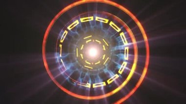 Uçuş içinde blok ile neon hiper cyber tünel hareket grafik animasyon arka plan döngü yeni kalite retro futuristik vintage tarzı serin güzel güzel video görüntüleri ışıklar kapanıyor