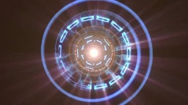 Uçuş içinde blok ile neon hiper cyber tünel hareket grafik animasyon arka plan döngü yeni kalite retro futuristik vintage tarzı serin güzel güzel video görüntüleri ışıklar kapanıyor