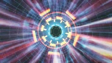 Uçuş içinde blok ile kılavuz neon hiper dijital cyber tünel hareket grafik animasyon arka plan döngü yeni kalite retro futuristik vintage tarzı serin güzel güzel video görüntüleri ışıklar kapanıyor