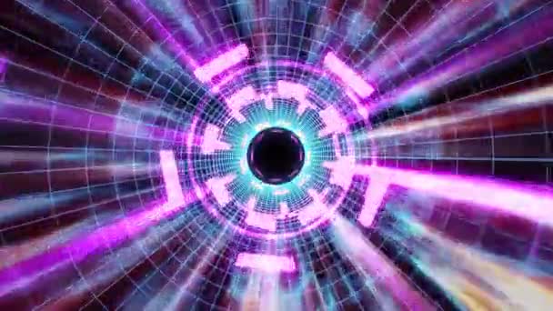 Vol à travers grille de bloc néon hyperespace lumières numérique cyber tunnel mouvement graphiques animation fond boucle nouvelle qualité rétro futuriste style vintage cool belle séquence vidéo 