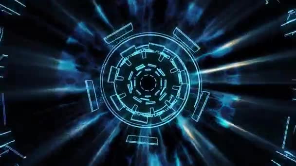 Flight in out through block grid neon hyperspace lights digital cyber tunnel motion graphics animation background loop new quality retro futuristic vintage style cool nice beautiful video footage — Stock Video