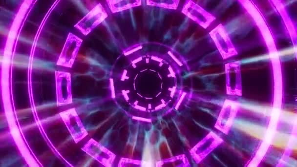 Terbang keluar melalui blok grid neon hyperspace lampu digital cyber tunnel graphics animasi latar belakang animasi kualitas baru retro futuristic gaya keren rekaman video yang indah — Stok Video