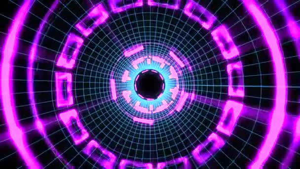 Vol à travers grille de blocs néons lumières abstraites cyber tunnel mouvement graphique animation fond boucle nouvelle qualité rétro futuriste style vintage cool belle séquence vidéo 