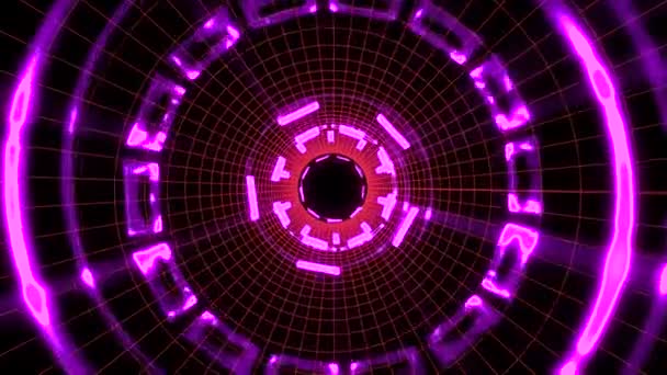 Flight in out through block grid neon lights abstract cyber tunnel motion graphics animation background loop new quality retro futuristic vintage style cool nice beautiful vídeo footage — Vídeo de Stock