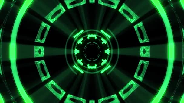 Flight in out through block HUD display neon lights abstract cyber tunnel motion graphics animation background loop new quality retro futuristic vintage style cool nice beautiful video footage — Stock Video