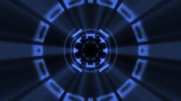 Vlucht in uit door blok hud display neonlicht abstract cyber tunnel motion graphics animatie achtergrond lus nieuwe kwaliteit retro-futuristische vintage stijl cool leuke mooie videobeelden — Stockvideo