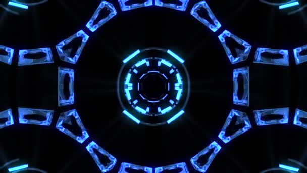 Flygning i ut genom blocket hud display neonljus abstrakt cyber tunnel motion grafik animering bakgrund loop nya kvalitet retro futuristisk vintage stil cool trevlig vackra videofilmer — Stockvideo