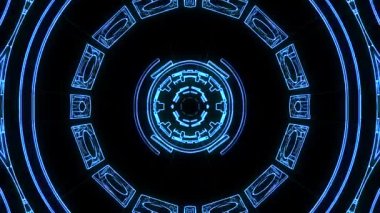 Uçuş blok yoluyla içinde dışarı hud ekran neon ışıkları soyut cyber tünel hareket grafik animasyon arka plan döngü yeni kalite retro futuristik vintage tarzı serin güzel güzel video görüntüleri