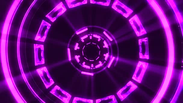 Flight in out through block grid neon lights abstract cyber tunnel motion graphics animation background loop new quality retro futuristic vintage style cool nice beautiful video footage — Stock Video