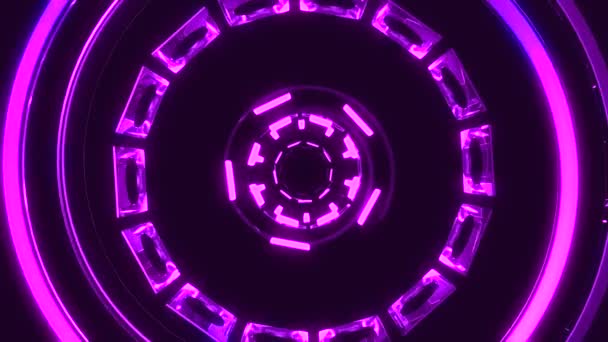 Flight in out through block grid neon lights abstract cyber tunnel motion graphics animation background loop new quality retro futuristic vintage style cool nice beautiful vídeo footage — Vídeo de Stock