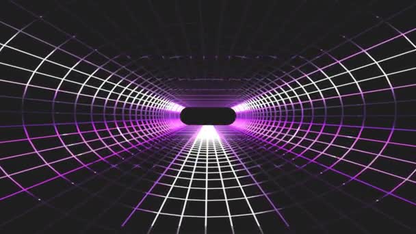 Eindeloze neonlichten raster netto cyber retro tunnel vlucht motion graphics animatie achtergrond naadloze loops nieuwe kwaliteit futuristische vintage stijl cool leuke mooie videobeelden — Stockvideo