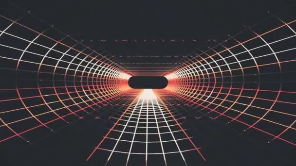 Luces de neón sin fin rejilla red cyber retro túnel vuelo movimiento gráficos animación fondo lazo sin costuras nueva calidad futurista vintage estilo fresco bonito vídeo hermoso metraje — Vídeos de Stock