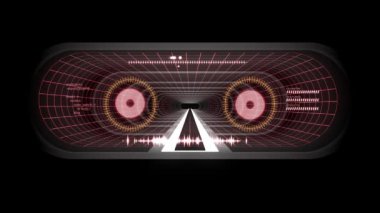 İçinde uçuş Vr beyaz neon kırmızı kılavuz kırmızı ışıklar ile dışarı cyber tünel Hud arabirimi hareket grafik animasyon arka plan yeni kalite retro futuristik vintage tarzı serin güzel güzel video footag