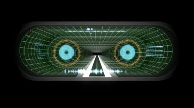 İçinde uçuş Vr beyaz neon yeşil aracılığıyla dışarı ızgara Mavi ışıklar cyber tünel Hud arabirimi hareket grafik animasyon arka plan yeni kalite retro futuristik vintage tarzı serin güzel güzel video footag