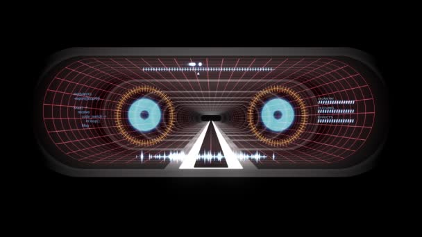 In uit vlucht door Vr White neon Red grid blauwe lichten cyber tunnel Hud interface motion graphics animatie achtergrond nieuwe kwaliteit retro-futuristische vintage stijl cool leuke mooie video footag — Stockvideo