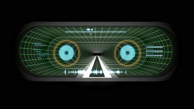 İçinde uçuş Vr beyaz neon yeşil aracılığıyla dışarı ızgara mor ışıklar cyber tünel Hud arabirimi hareket grafik animasyon arka plan yeni kalite retro futuristik vintage tarzı serin güzel güzel video footag