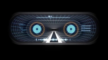 İçinde uçuş Vr beyaz neon mavi ile kılavuz sarı cyber tünel Hud arabirimi hareket grafik animasyon arka plan yeni kalite retro futuristik vintage tarzı serin güzel güzel video footag ışıklar kapanıyor