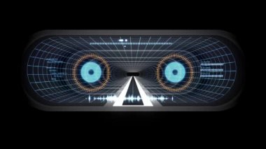 İçinde uçuş Vr beyaz neon mavi ile kılavuz mavi cyber tünel Hud arabirimi hareket grafik animasyon arka plan yeni kalite retro futuristik vintage tarzı serin güzel güzel video footag ışıklar kapanıyor