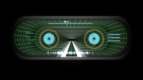 In uit vlucht door Vr White neon Green grid gele lichten cyber tunnel Hud interface motion graphics animatie achtergrond nieuwe kwaliteit retro-futuristische vintage stijl cool leuke mooie video footag — Stockvideo