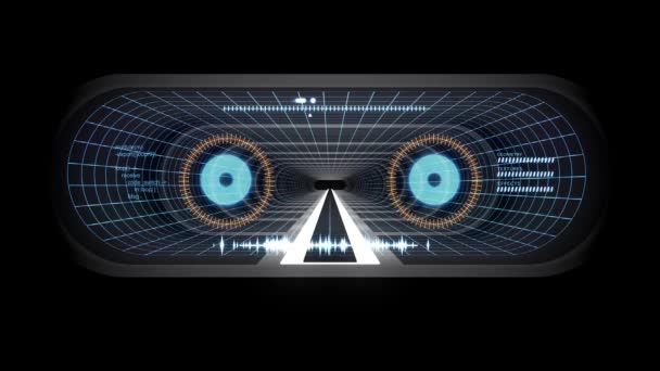 En vol à travers VR BLANC néon BLEU grille JAUNE lumières cyber tunnel HUD interface mouvement graphiques animation arrière-plan nouvelle qualité rétro futuriste style vintage cool belle vidéo footag — Video