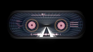 İçinde uçuş Vr beyaz neon mavi ızgara kırmızı ışıklar ile siber tünel Hud arabirimi hareket grafik animasyon arka plan yeni kalite retro futuristik vintage tarzı sakin ol güzel güzel video footag