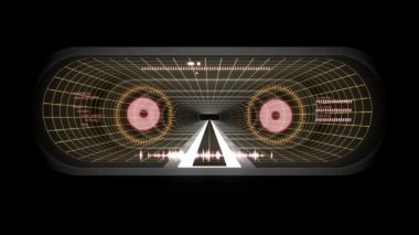 İçinde uçuş Vr beyaz neon sarı kılavuz kırmızı ışıklar ile siber tünel Hud arabirimi hareket grafik animasyon arka plan yeni kalite retro futuristik vintage tarzı sakin ol güzel güzel video footag