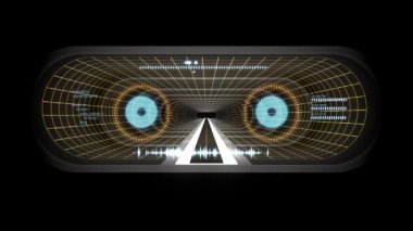 İçinde uçuş Vr beyaz neon sarı ile kılavuz mavi cyber tünel Hud arabirimi hareket grafik animasyon arka plan yeni kalite retro futuristik vintage tarzı serin güzel güzel video footag ışıklar kapanıyor