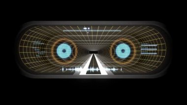İçinde uçuş Vr beyaz neon sarı ile kılavuz mor cyber tünel Hud arabirimi hareket grafik animasyon arka plan yeni kalite retro futuristik vintage tarzı serin güzel güzel video foota ışıklar kapanıyor