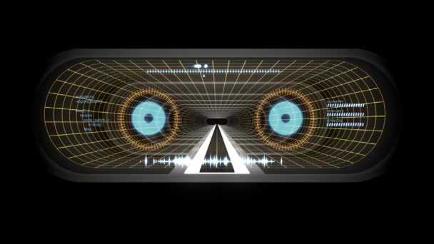 In uit vlucht door Vr White neon geel licht raster blauw cyber tunnel Hud interface motion graphics animatie achtergrond nieuwe kwaliteit retro-futuristische vintage stijl cool leuke mooie video footag — Stockvideo