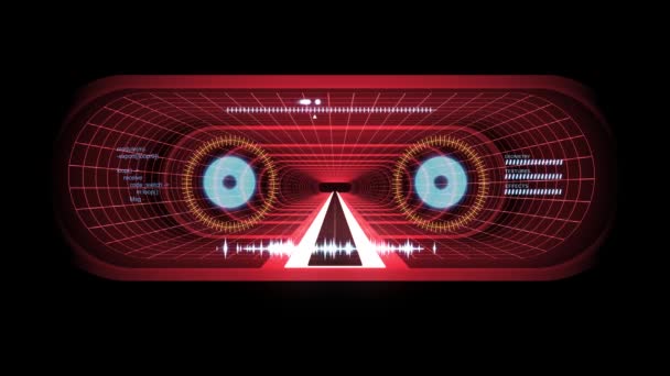 W z lotu przez Vr czerwony neon czerwony cyber żółte światła siatki tunel Hud interfejs ruchu grafiki animacji tła nowej jakości retro futurystyczny Styl vintage fajne ładne piękne wideo foota — Wideo stockowe