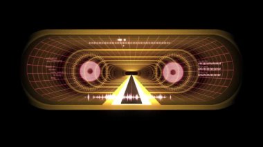 İçinde uçuş Vr sarı neon kırmızı aracılığıyla dışarı ızgara mor ışıklar cyber tünel Hud arabirimi hareket grafik animasyon arka plan yeni kalite retro futuristik vintage tarzı serin güzel güzel video foota