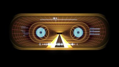 İçinde uçuş Vr sarı neon kırmızı aracılığıyla dışarı ızgara Mavi ışıklar cyber tünel Hud arabirimi hareket grafik animasyon arka plan yeni kalite retro futuristik vintage tarzı serin güzel güzel video foota