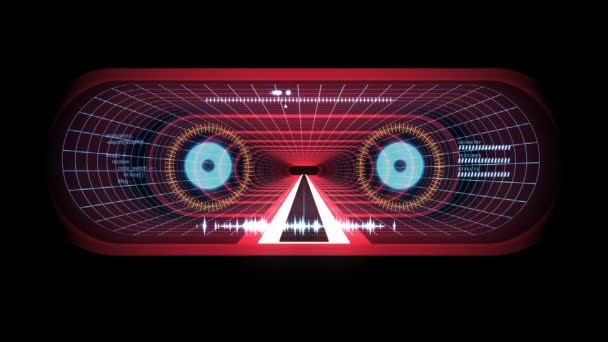 In out Flug durch vr rot neonblau Gitter lila Lichter cyber tunnel hud interface motion graphics animation hintergrund neue qualität retro futuristisch vintage style cool schön video foota — Stockvideo