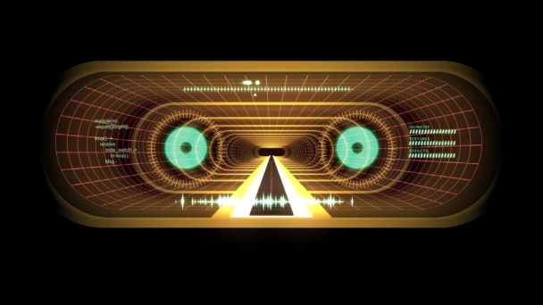 En vuelo a través de VR AMARILLO neón RED grid RED lights cyber tunnel HUD interfaz motion graphics animation background new quality retro futuristic vintage style cool nice beautiful video foota — Vídeo de stock