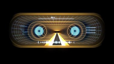 İçinde uçuş Vr sarı neon mavi ızgara yeşil ışık aracılığıyla siber tünel Hud arabirimi hareket grafik animasyon arka plan yeni kalite retro futuristik vintage tarzı sakin ol güzel güzel video foota