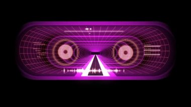 İçinde uçuş Vr mor neon kırmızı kılavuz kırmızı ışıklar ile dışarı cyber tünel Hud arabirimi hareket grafik animasyon arka plan yeni kalite retro futuristik vintage tarzı serin güzel güzel video foota