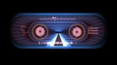 İçinde uçuş Vr mavi neon kırmızı kılavuz kırmızı ışıklar ile dışarı cyber tünel Hud arabirimi hareket grafik animasyon arka plan yeni kalite retro futuristik vintage tarzı serin güzel güzel video foota