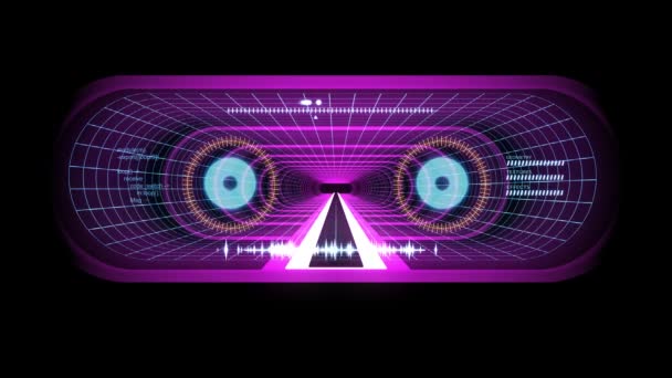 W się lotu przez Vr purpurowe neony niebieska siatka zielony tunel cyber Hud interfejs ruchu grafiki animacji tła nowej jakości retro futurystyczny Styl vintage fajne ładne piękne foota wideo — Wideo stockowe