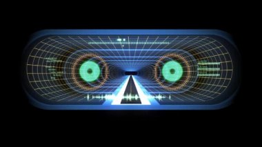 İçinde uçuş Vr mavi neon sarı kılavuz yeşil ışık aracılığıyla siber tünel Hud arabirimi hareket grafik animasyon arka plan yeni kalite retro futuristik vintage tarzı sakin ol güzel güzel video foota