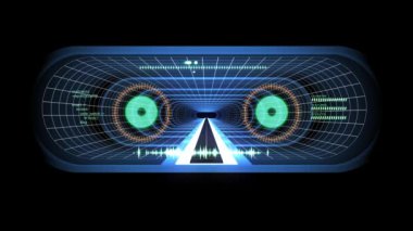 İçinde uçuş Vr mavi neon aracılığıyla dışarı beyaz kılavuz kırmızı ışıklar cyber tünel Hud arabirimi hareket grafik animasyon arka plan yeni kalite retro futuristik vintage tarzı serin güzel güzel video foota